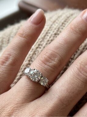 Three-Stone Sparkling Silver Engagement Ring - Clear Crystal